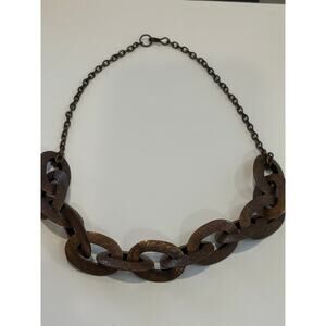 Chunky Copper Statement Necklace Etched Chain Links
